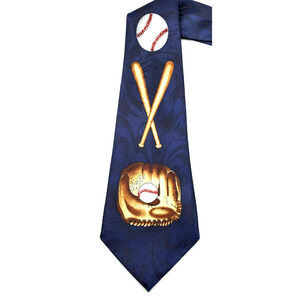 Vintagew Fratello Sports Tie Blue Glove Bats Baseball Made in Korea 3.75x58"